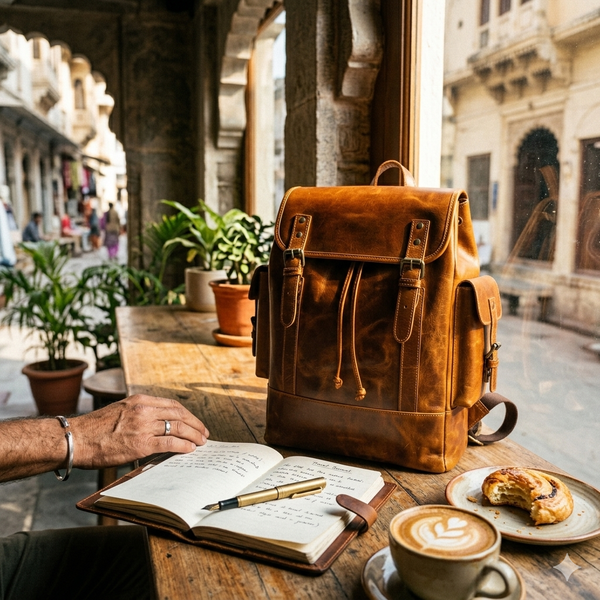 Warm Amber Buffalo Leather 15-Inch Laptop Backpack