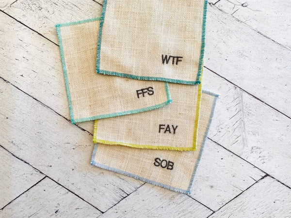Embroidered Linen Cocktail Coaster Set
