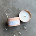 Coconut Crème Wooden Wick Travel Candle — Hand-poured coconut crème candle with crackling wooden wick and herbaceous summer