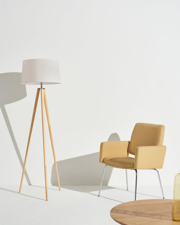 Close-up of lampshade construction and diffusion detail — Linen Shade Tripod Floor Lamp