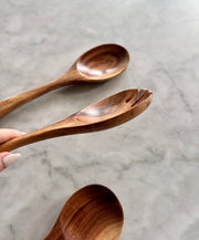 Teak Wood Serving Spoon Set — scale reference and proportion detail