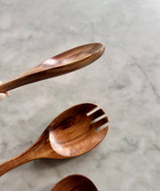 Teak Wood Serving Spoon Set — back and side profile detail