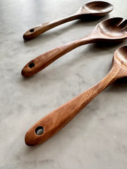 Teak Wood Serving Spoon Set — packaging and unboxing view