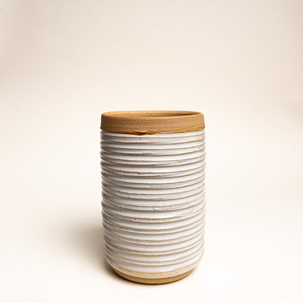 Ridged Stoneware Cylinder Vase