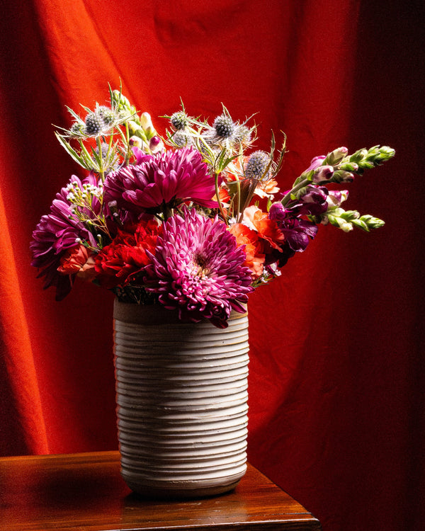 Ridged Stoneware Cylinder Vase