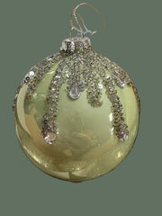 Sage Green Glass Sparkle Teardrop Ornament, 4 in