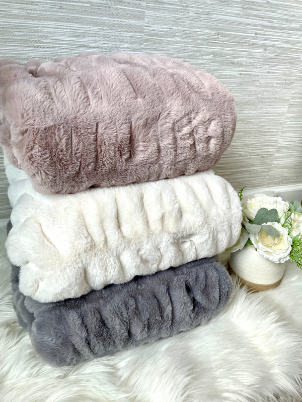 Close-up of faux fur texture and weave detail — Ruched Faux Fur Throw Blanket