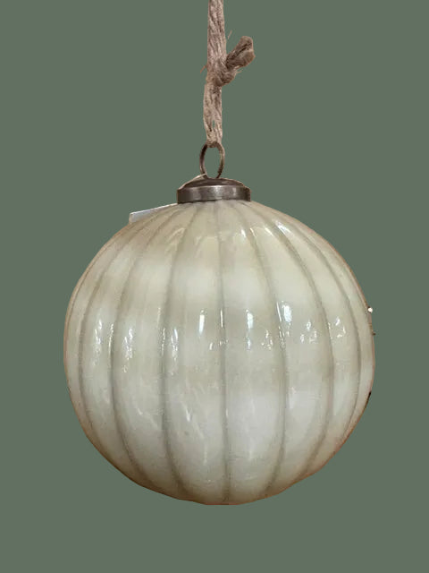 Ivory Embossed Vertical Stripe Ornament, 5 in