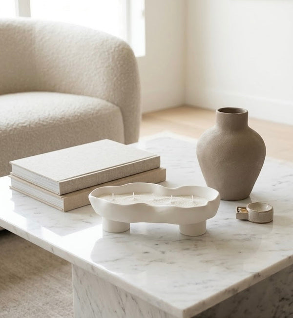 Scalloped Sand Wax Candle Tray