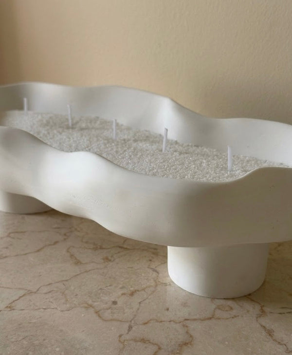 Scalloped Sand Wax Candle Tray