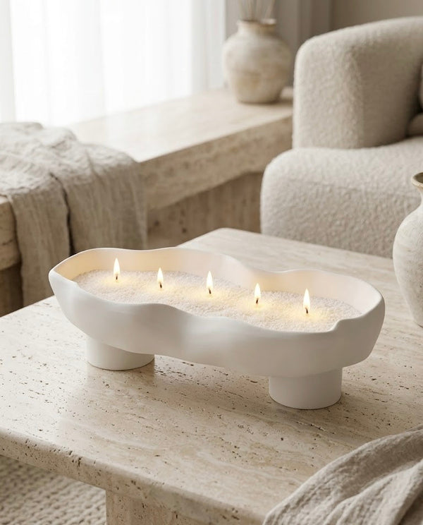 Scalloped Sand Wax Candle Tray