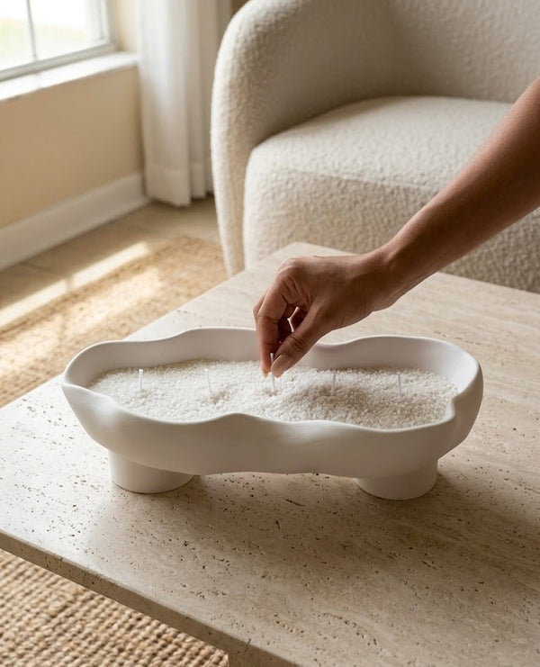 Scalloped Sand Wax Candle Tray