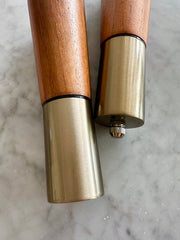 Close-up of acacia wood grain and teak-finish detail — Acacia Wood Salt Pepper Grinder Set