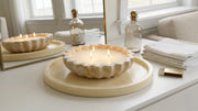 Marbled Handmade Ceramic Resin Fluted Candle Bowl, 3-Wick