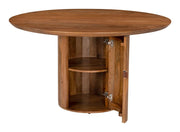 Reeded Mango Wood Round Dining Table styled in an outdoor dining setting