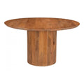 Reeded Mango Wood Round Dining Table — Round mango wood dining table with reeded pedestal and hidden interior storage shelves
