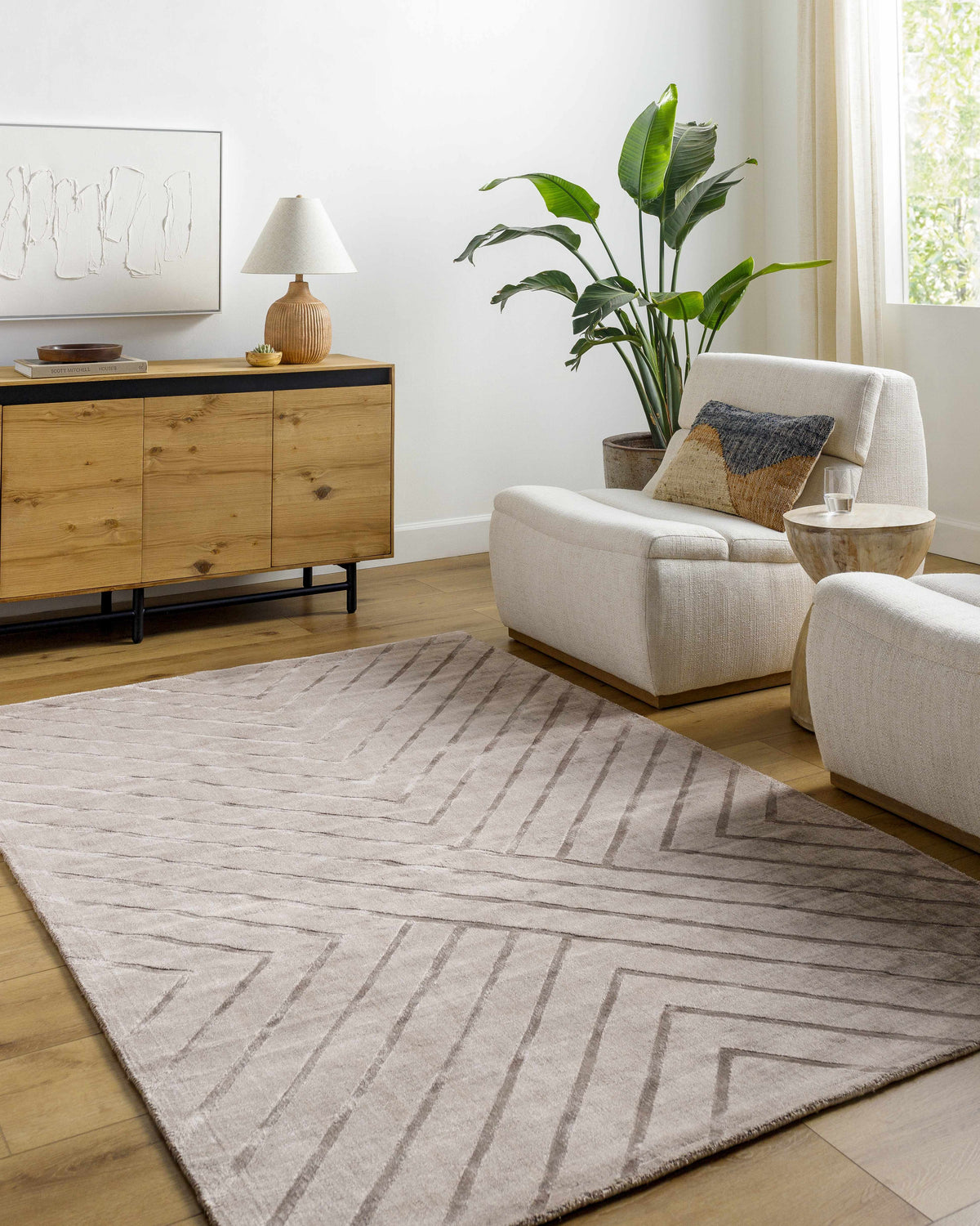 Taupe Handmade Viscose Linear Chevron Area Rug
