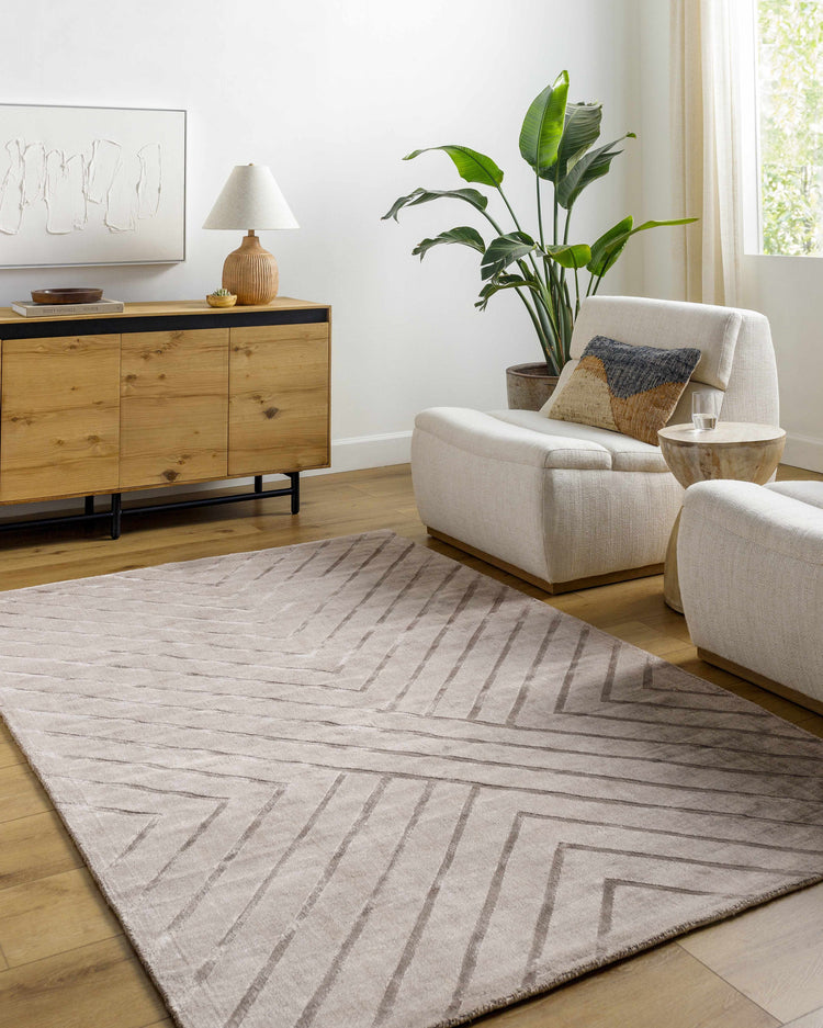 Taupe Handmade Viscose Linear Chevron Area Rug