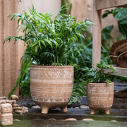 Carved Terracotta-Blend Footed Planter