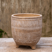 Carved Terracotta-Blend Footed Planter
