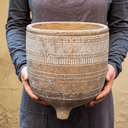 Carved Terracotta-Blend Footed Planter