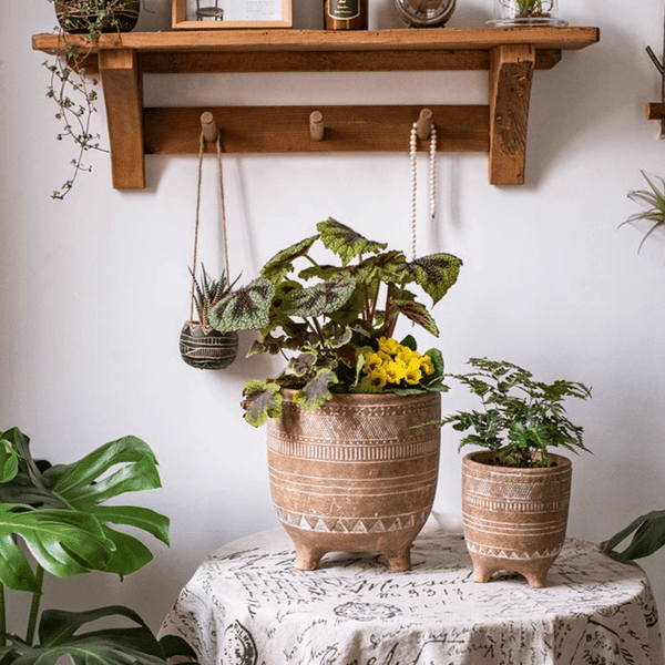 Carved Terracotta-Blend Footed Planter