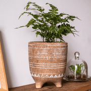 Carved Terracotta-Blend Footed Planter