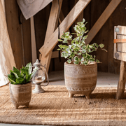Carved Terracotta-Blend Footed Planter