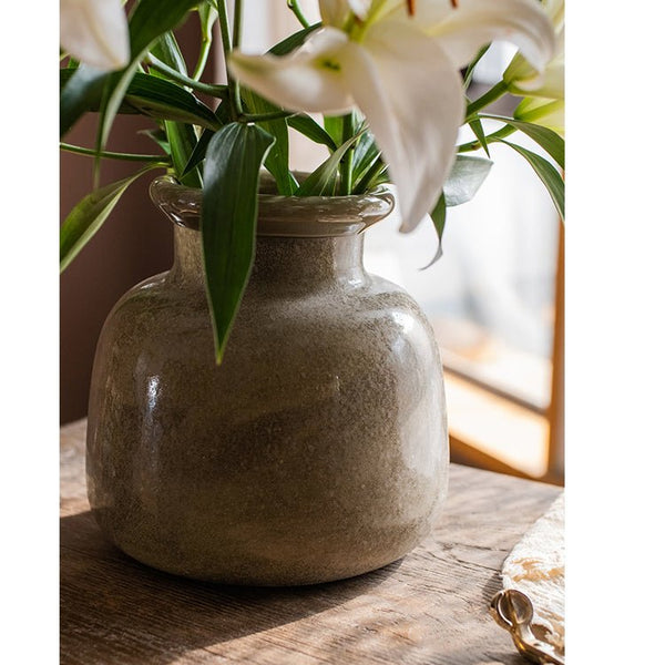 Mottled Glass Blown Round Vase