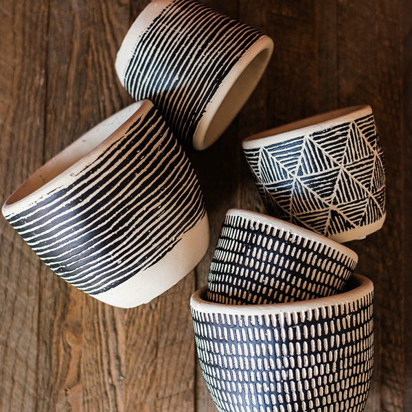 Geometric Etched Cement Planter