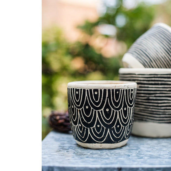 Geometric Etched Cement Planter