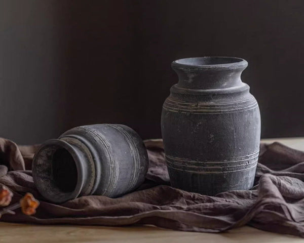 Grooved Clay Vessel Vase