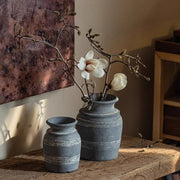 Grooved Clay Vessel Vase