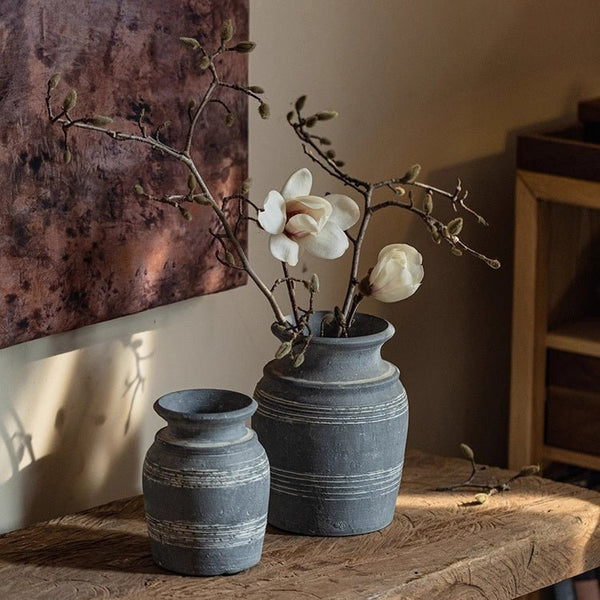 Grooved Clay Vessel Vase