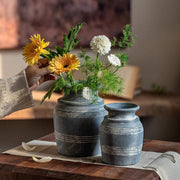 Grooved Clay Vessel Vase