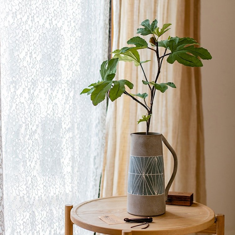 Hand-Painted Geometric Terracotta Pitcher Vase
