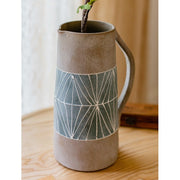 Hand-Painted Geometric Terracotta Pitcher Vase