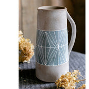 Hand-Painted Geometric Terracotta Pitcher Vase