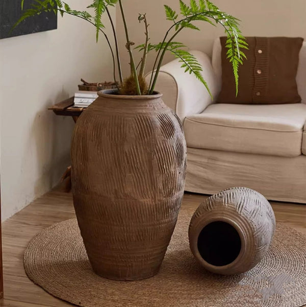 Scored Earthenware Floor Jar