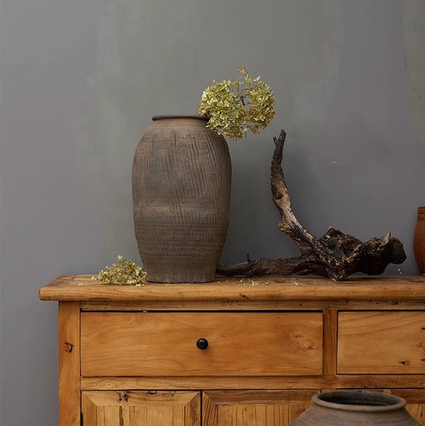 Scored Earthenware Floor Jar