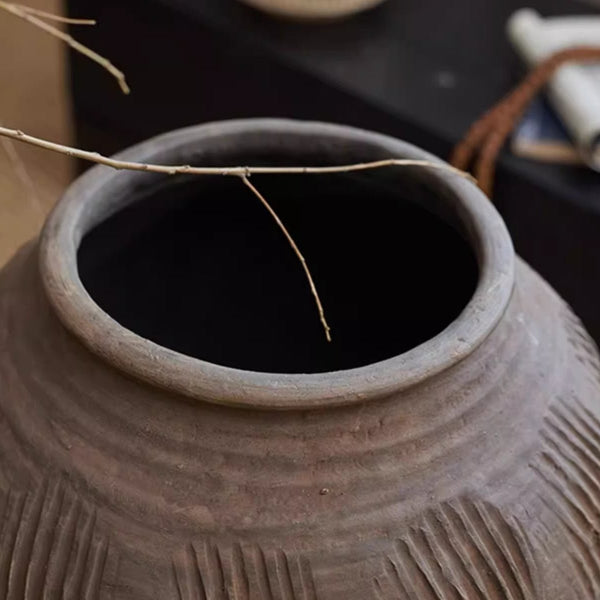 Scored Earthenware Floor Jar