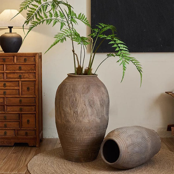 Scored Earthenware Floor Jar
