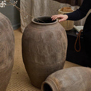 Scored Earthenware Floor Jar