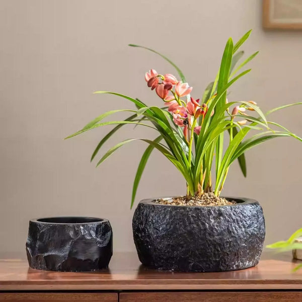 Chiseled Cement Round Planter