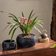 Chiseled Cement Round Planter