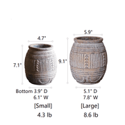 Carved Geometric Stoneware Planter