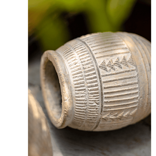 Carved Geometric Stoneware Planter