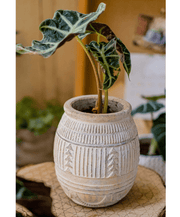 Carved Geometric Stoneware Planter