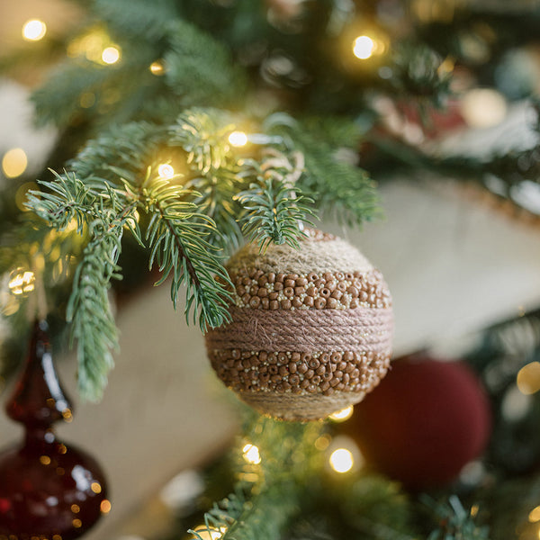 Jute Wrapped Wood Bead Ornament Set