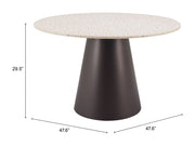 Terrazzo-Print Round Pedestal Dining Table — close-up of label and production detail
